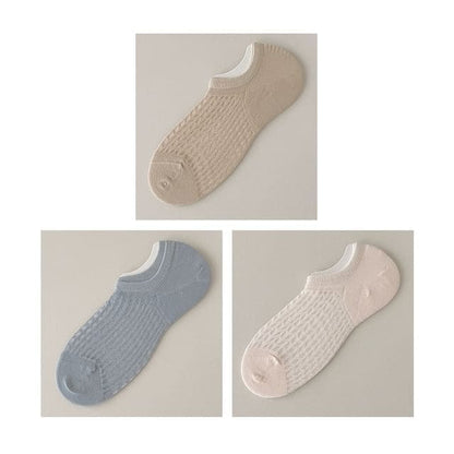 Plain No Show Socks Set - Set Of 3 Pairs - Khaki & Blue &