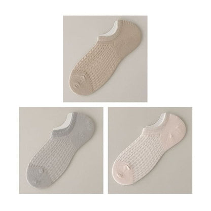 Plain No Show Socks Set - Set Of 3 Pairs - Khaki & Gray &