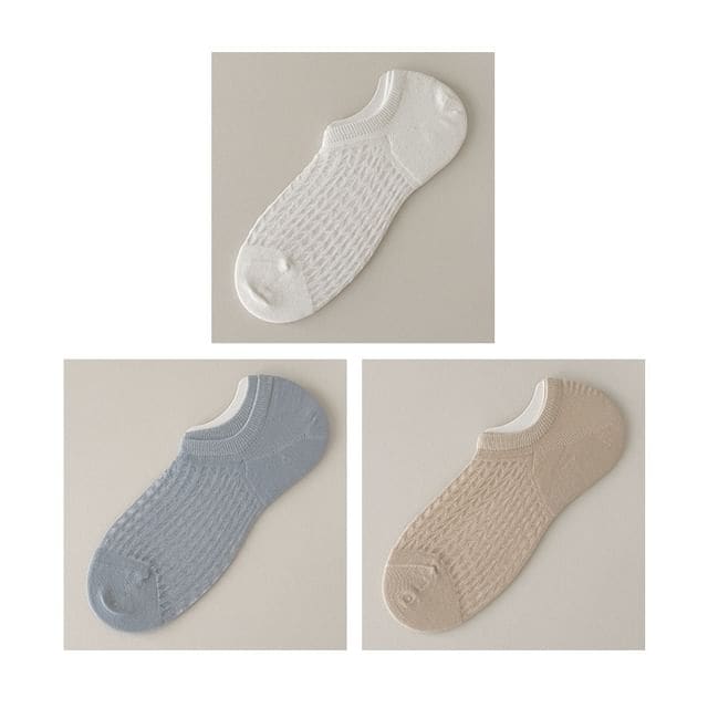 Plain No Show Socks Set - Set Of 3 Pairs - White & Blue &