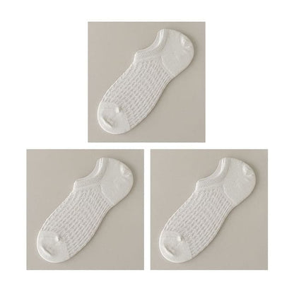 Plain No Show Socks Set - Set Of 3 Pairs - White / One Size