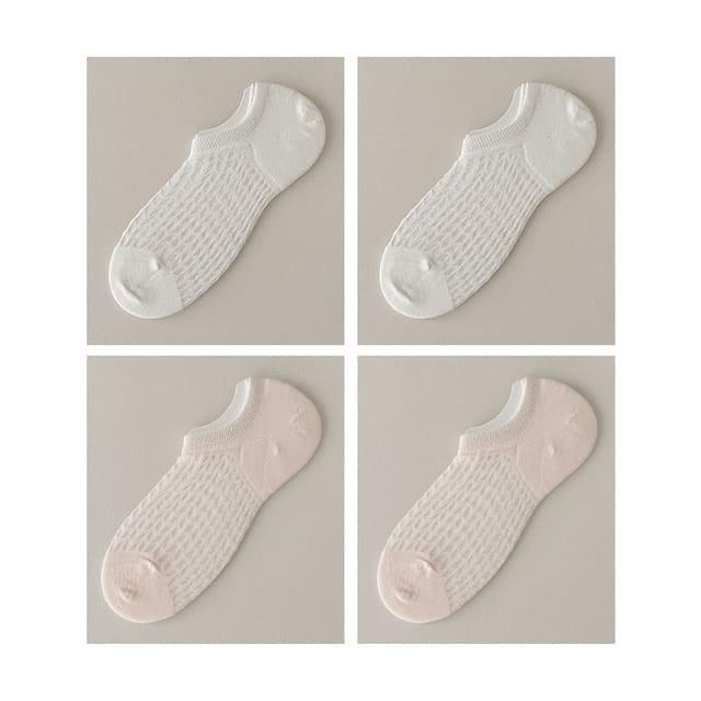 Plain No Show Socks Set - Set Of 4 Pairs - 2 Pairs White &