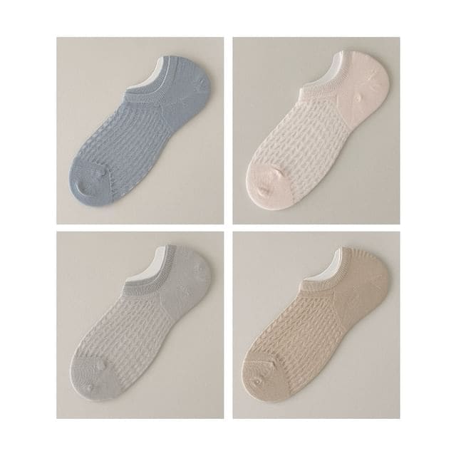 Plain No Show Socks Set - Set Of 4 Pairs - Blue & Pink &