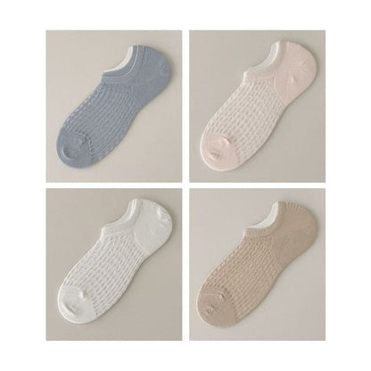 Plain No Show Socks Set - Set Of 4 Pairs - Blue & Pink &