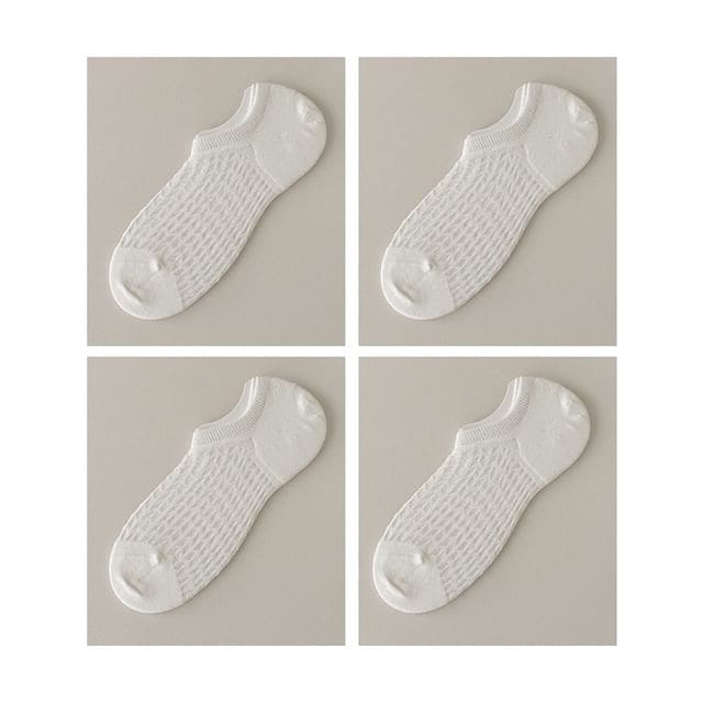 Plain No Show Socks Set - Set Of 4 Pairs - White / One Size