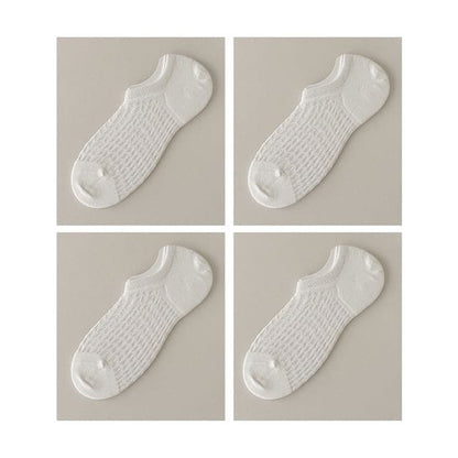 Plain No Show Socks Set - Set Of 4 Pairs - White / One Size