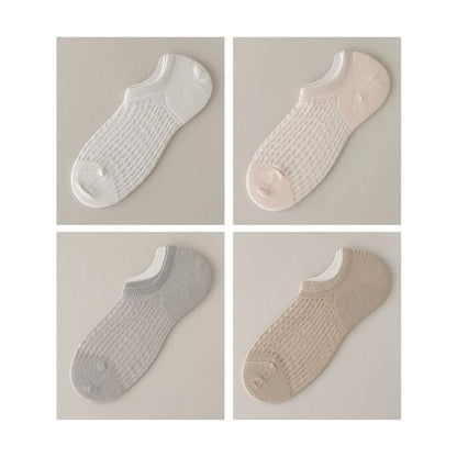 Plain No Show Socks Set - Set Of 4 Pairs - White & Pink &