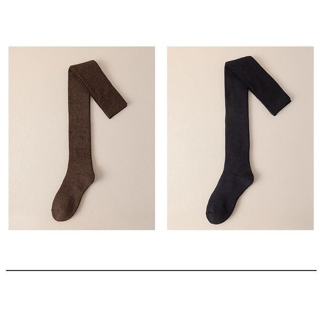 Plain Over the Knee Socks Set - 2 Pairs - Dark Coffee &