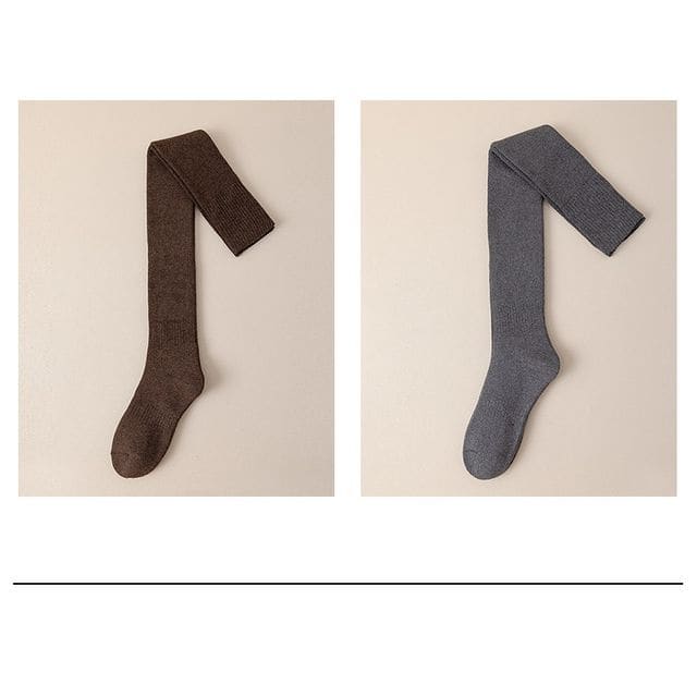 Plain Over the Knee Socks Set - 2 Pairs - Dark Coffee &