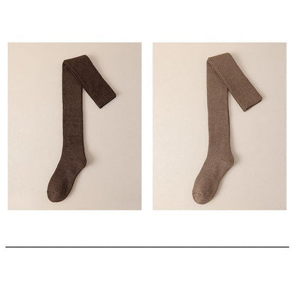 Plain Over the Knee Socks Set - 2 Pairs - Dark Coffee &