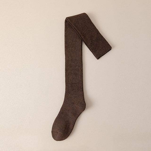 Plain Over the Knee Socks Set - 2 Pairs - Dark Coffee