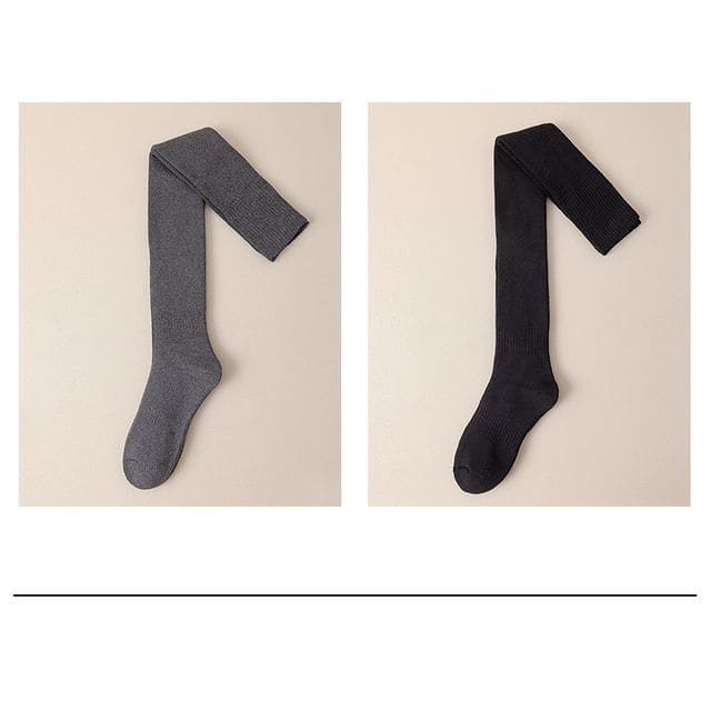 Plain Over the Knee Socks Set - 2 Pairs - Dark Gray & Black