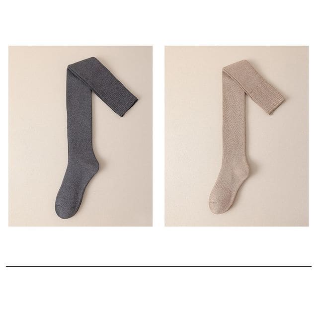 Plain Over the Knee Socks Set - 2 Pairs - Dark Gray & Khaki