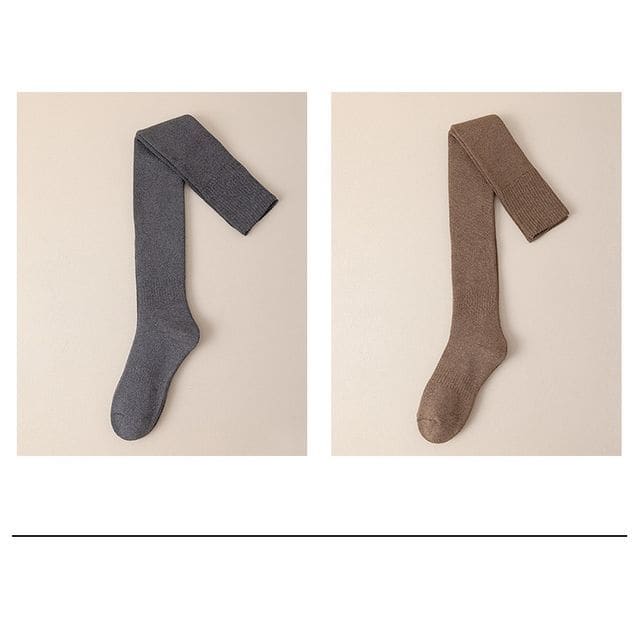 Plain Over the Knee Socks Set - 2 Pairs - Dark Gray & Light