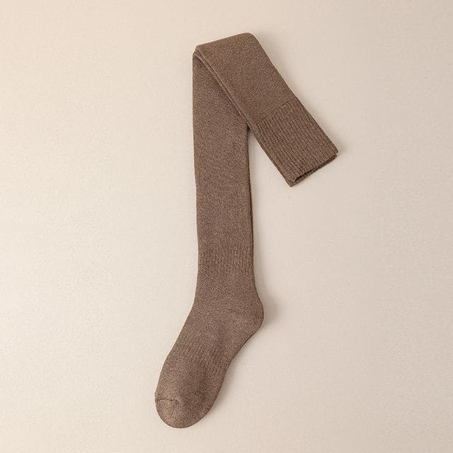 Plain Over the Knee Socks Set - 2 Pairs - Light Coffee