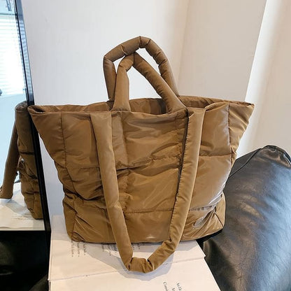 Plain Padded Tote Bag - Brown / One Size