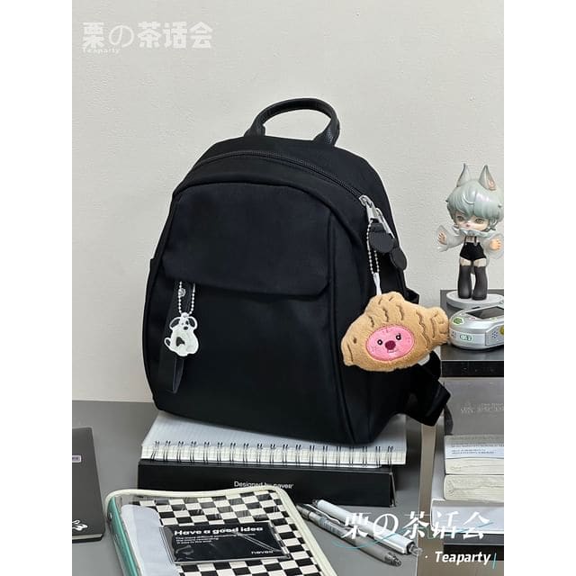 Plain Panel Backpack - With Fish Charm - Black / One Size