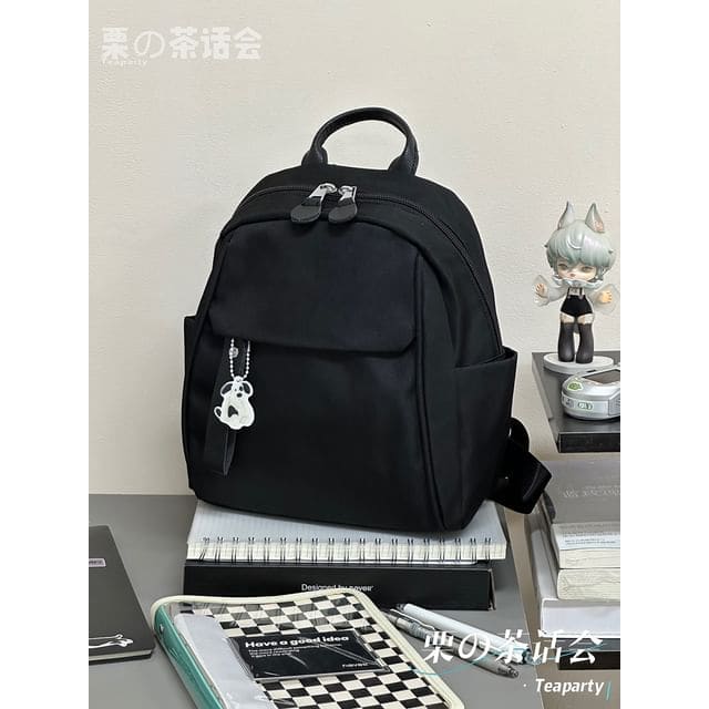 Plain Panel Backpack - Without Charm - Black / One Size