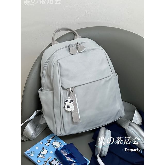 Plain Panel Backpack - Without Charm - Gray / One Size