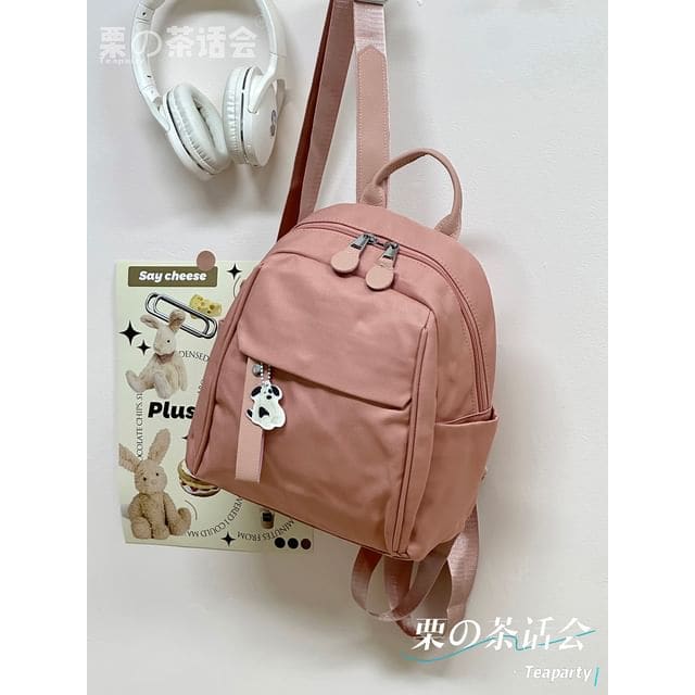 Plain Panel Backpack - Without Charm - Pink / One Size