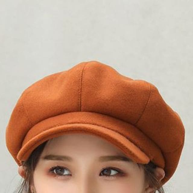 Plain Panel Newsboy Cap - Caramel / One Size