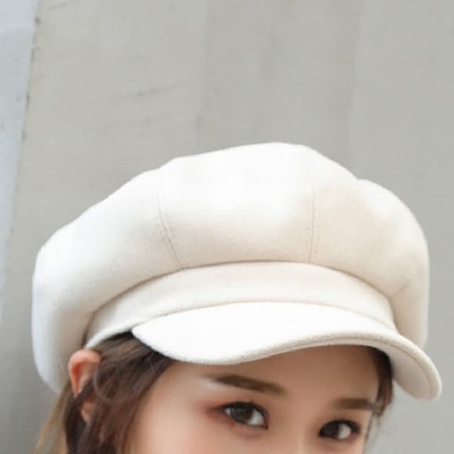 Plain Panel Newsboy Cap - Off-White / One Size