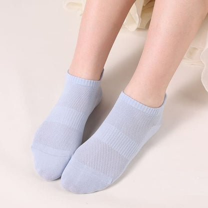 Plain Perforated Ankle Socks - Light Blue / One Size