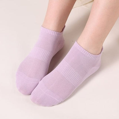 Plain Perforated Ankle Socks - Purple / One Size