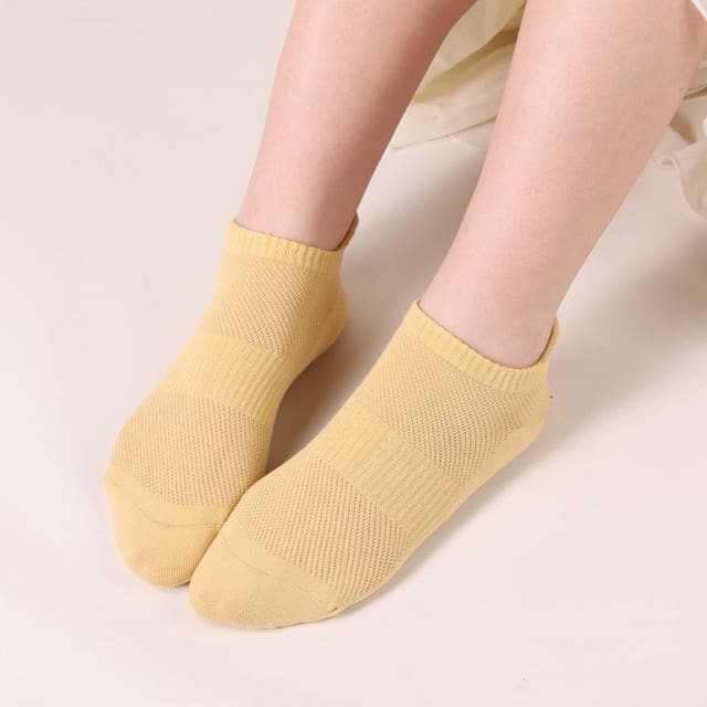 Plain Perforated Ankle Socks - Yellow / One Size