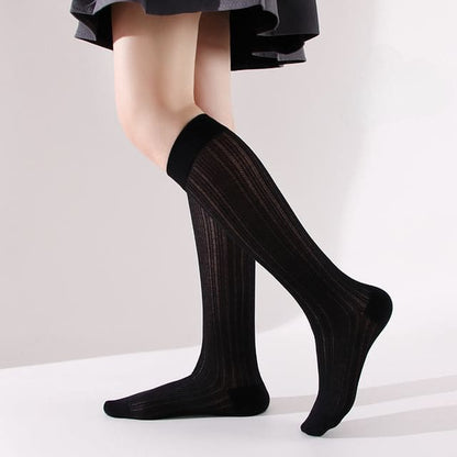 Plain Perforated Knee High Socks - Black / One Size