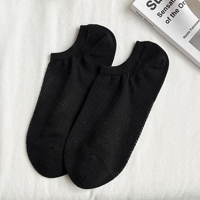 Plain Perforated No Show Socks - Black / One Size