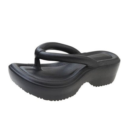 Plain Platform Flip Flops - Black / 35