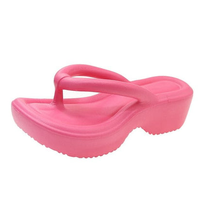 Plain Platform Flip Flops - Fushsia / 35