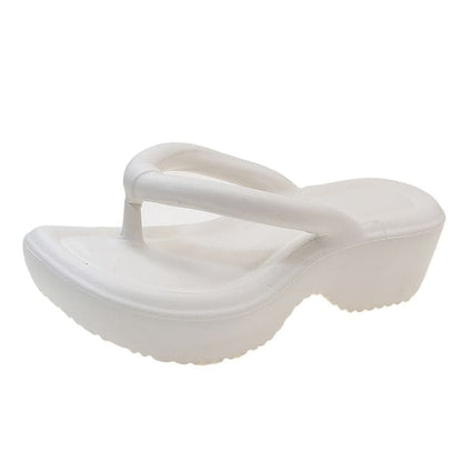 Plain Platform Flip Flops - White / 35