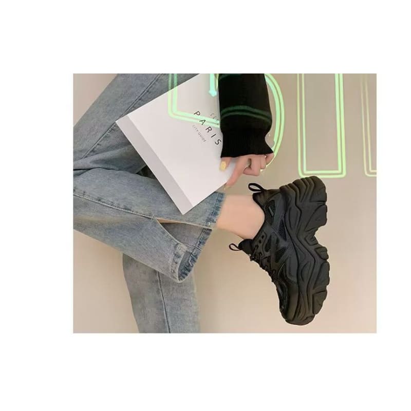 Plain Platform Panel Mesh Sneakers