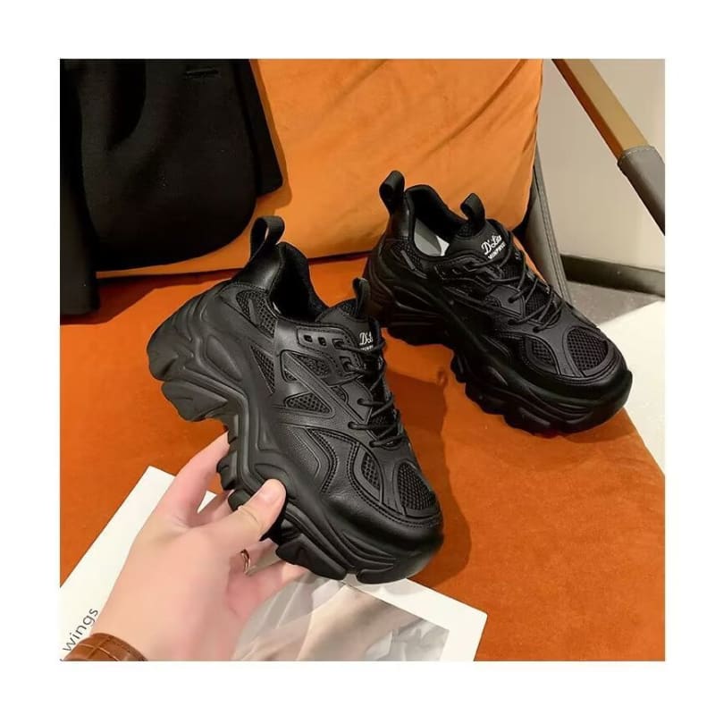 Plain Platform Panel Mesh Sneakers