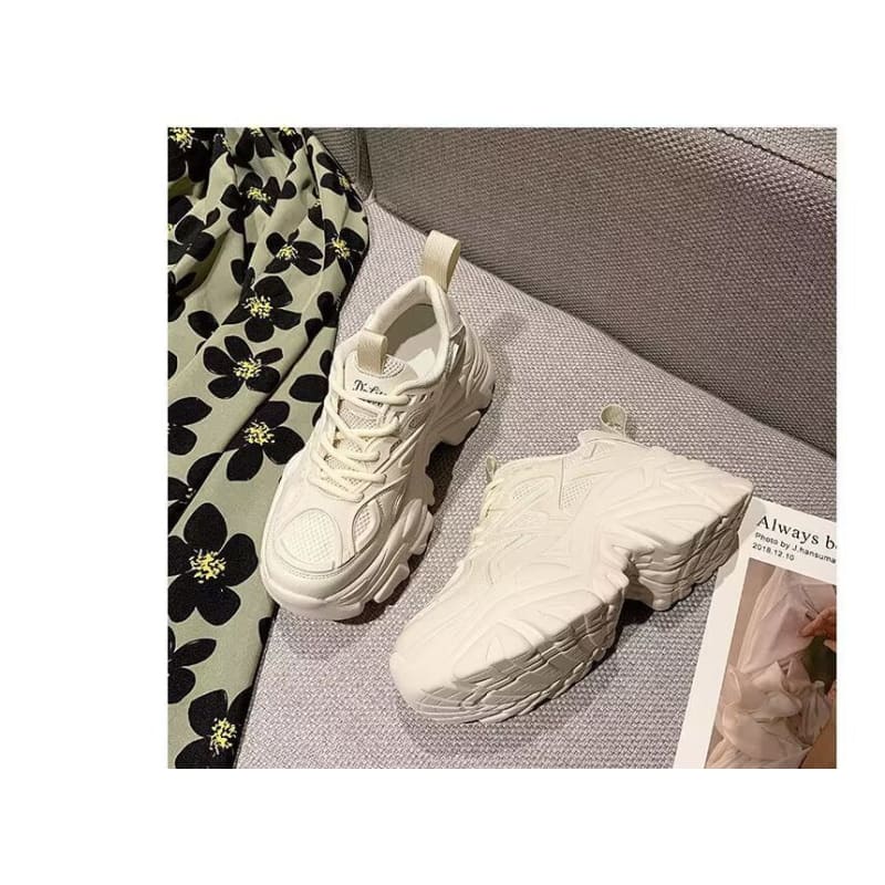 Plain Platform Panel Mesh Sneakers