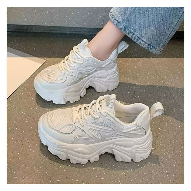 Plain Platform Panel Mesh Sneakers