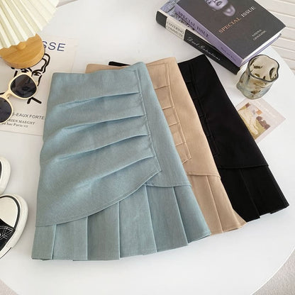 Plain Pleated A-Line Skirt