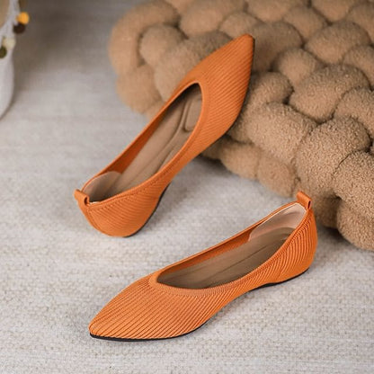 Plain Pointed Fabric Flats - Orange / 34