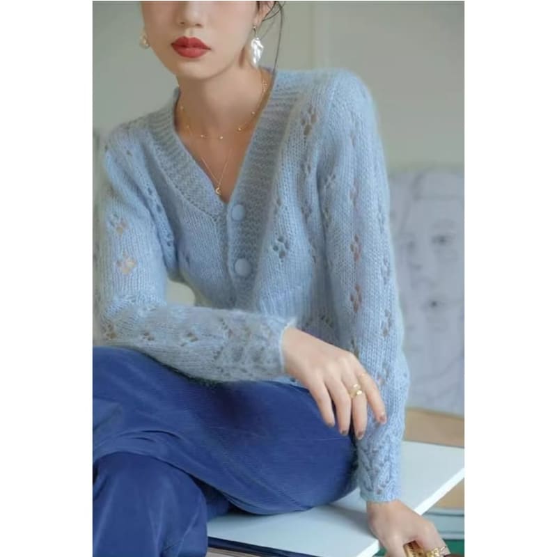 Plain Pointelle Knit Cardigan