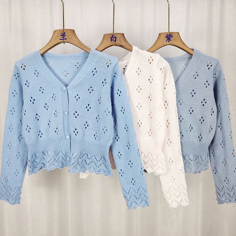 Plain Pointelle Knit Cardigan