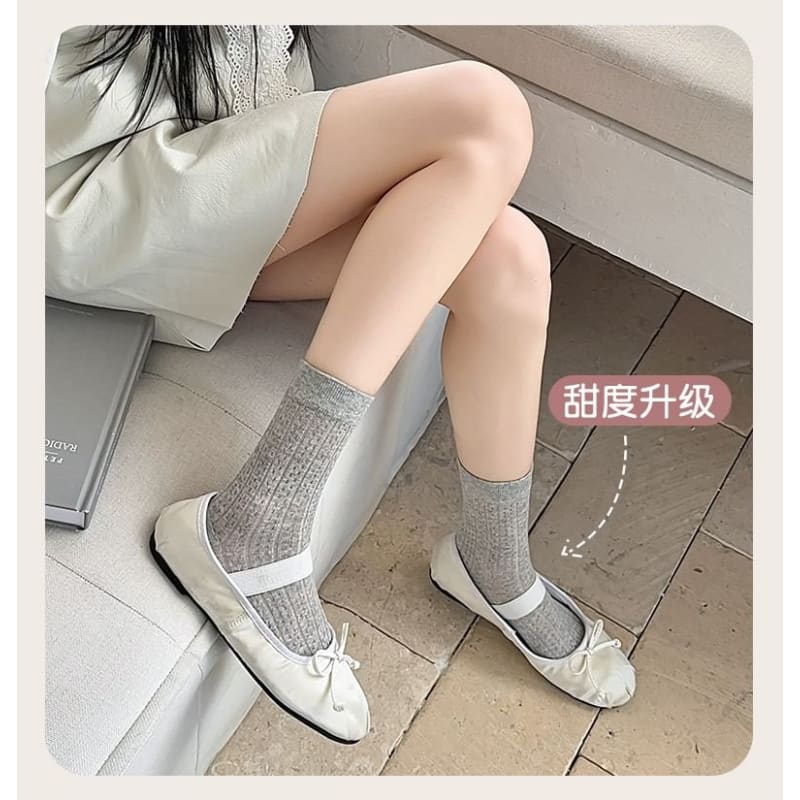 Plain Pointelle Knit Socks / Set