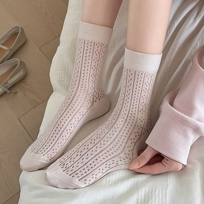 Plain Pointelle Knit Socks / Set