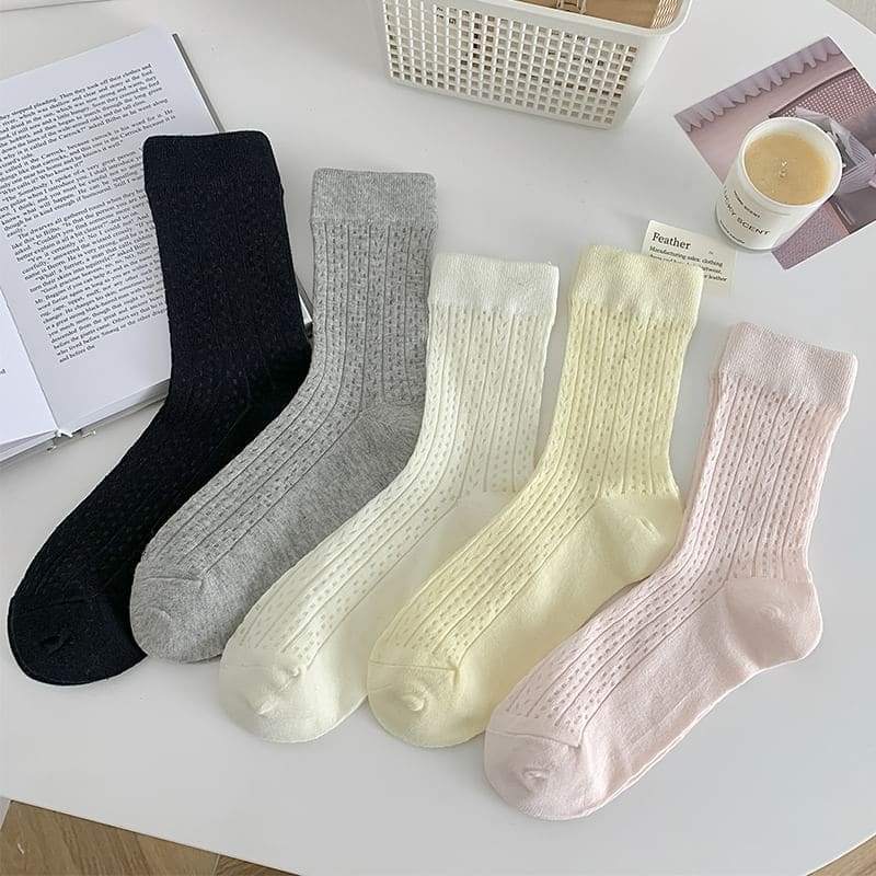 Plain Pointelle Knit Socks / Set