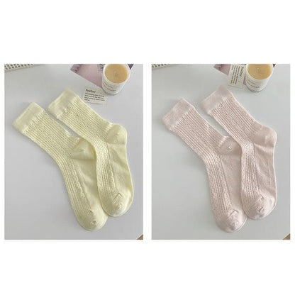 Plain Pointelle Knit Socks / Set - Set of 2 Pairs - Light