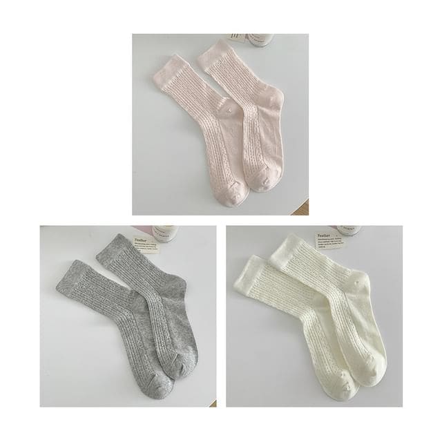 Plain Pointelle Knit Socks / Set - Set of 3 Pairs - Light