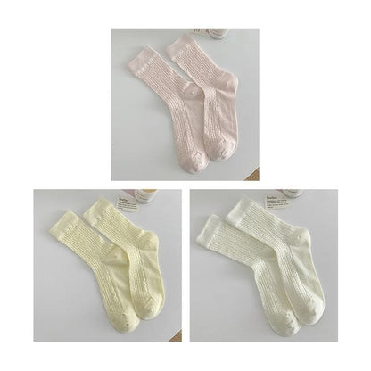 Plain Pointelle Knit Socks / Set - Set of 3 Pairs - Light