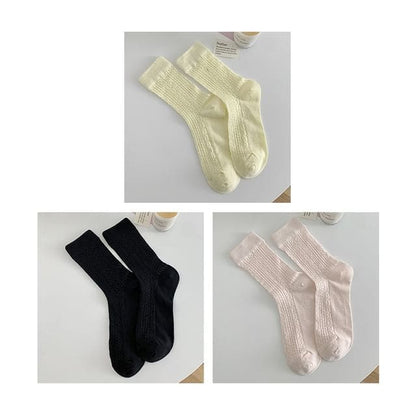 Plain Pointelle Knit Socks / Set - Set of 3 Pairs - Light