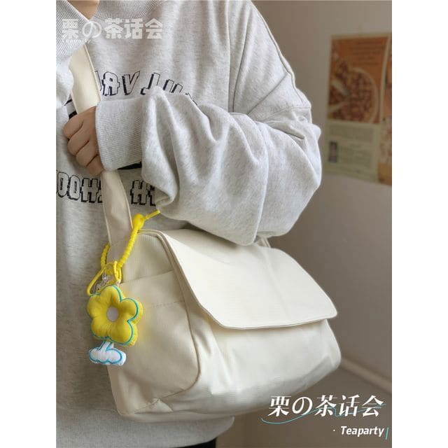 Plain Polyester Messenger Bag - With Yellow Flower Charm