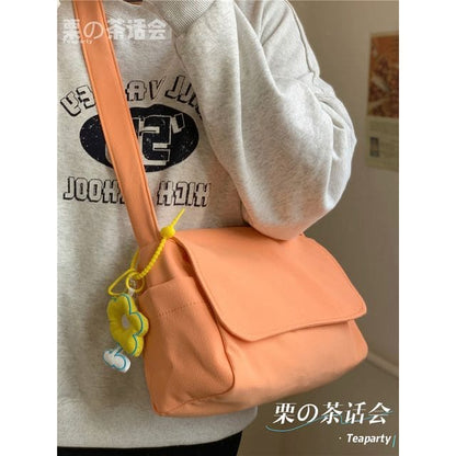 Plain Polyester Messenger Bag - With Yellow Flower Charm